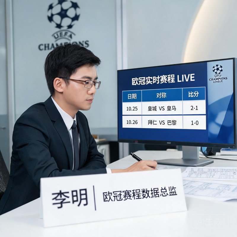 李明，欧冠赛程数据总监，正在查看实时赛程数据