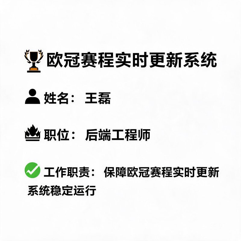 王磊，后端工程师，保障欧冠赛程实时更新系统稳定